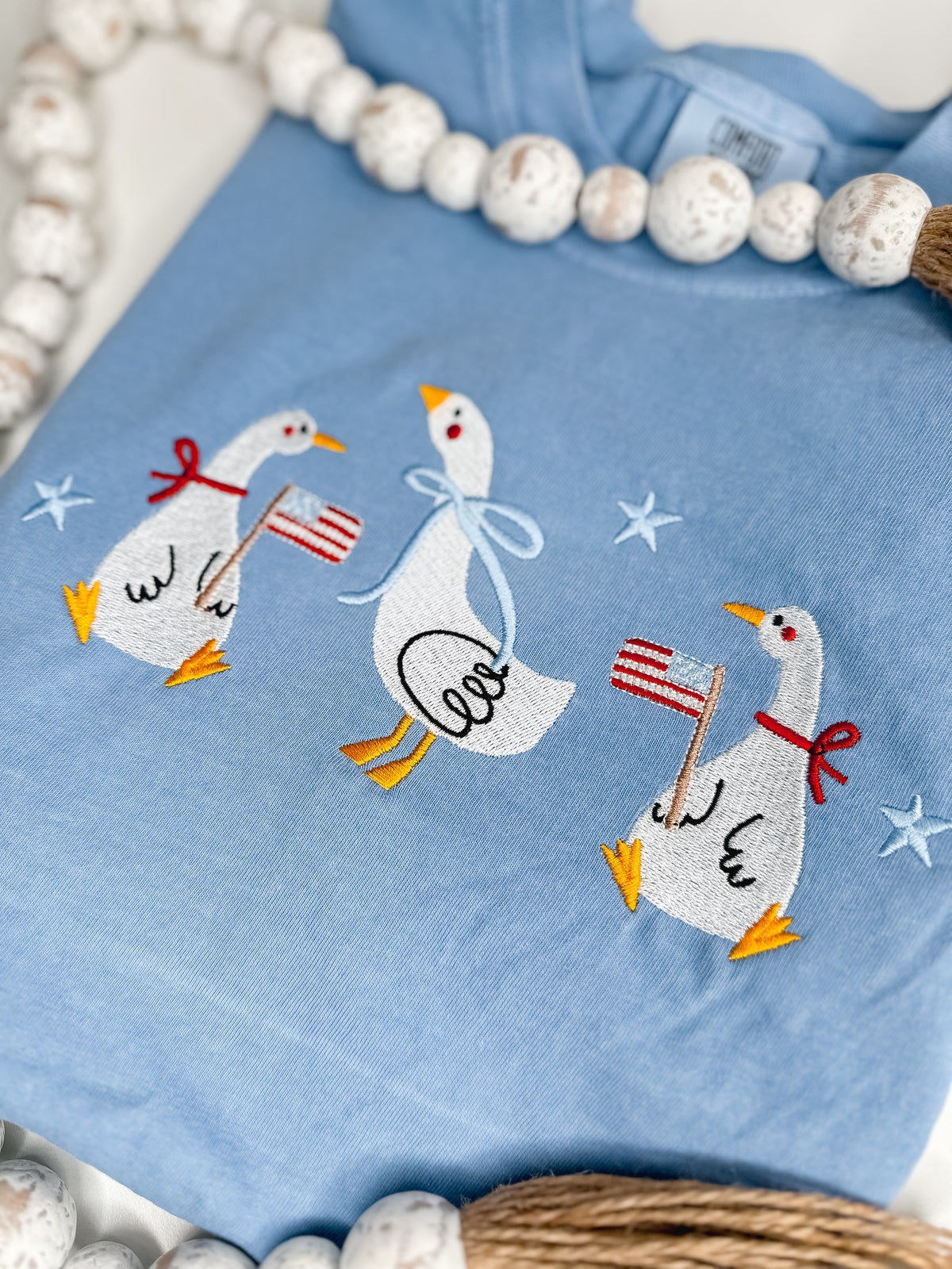Patriotic Geese Shirt | Embroidered Comfort Colors Fourth of July Tee