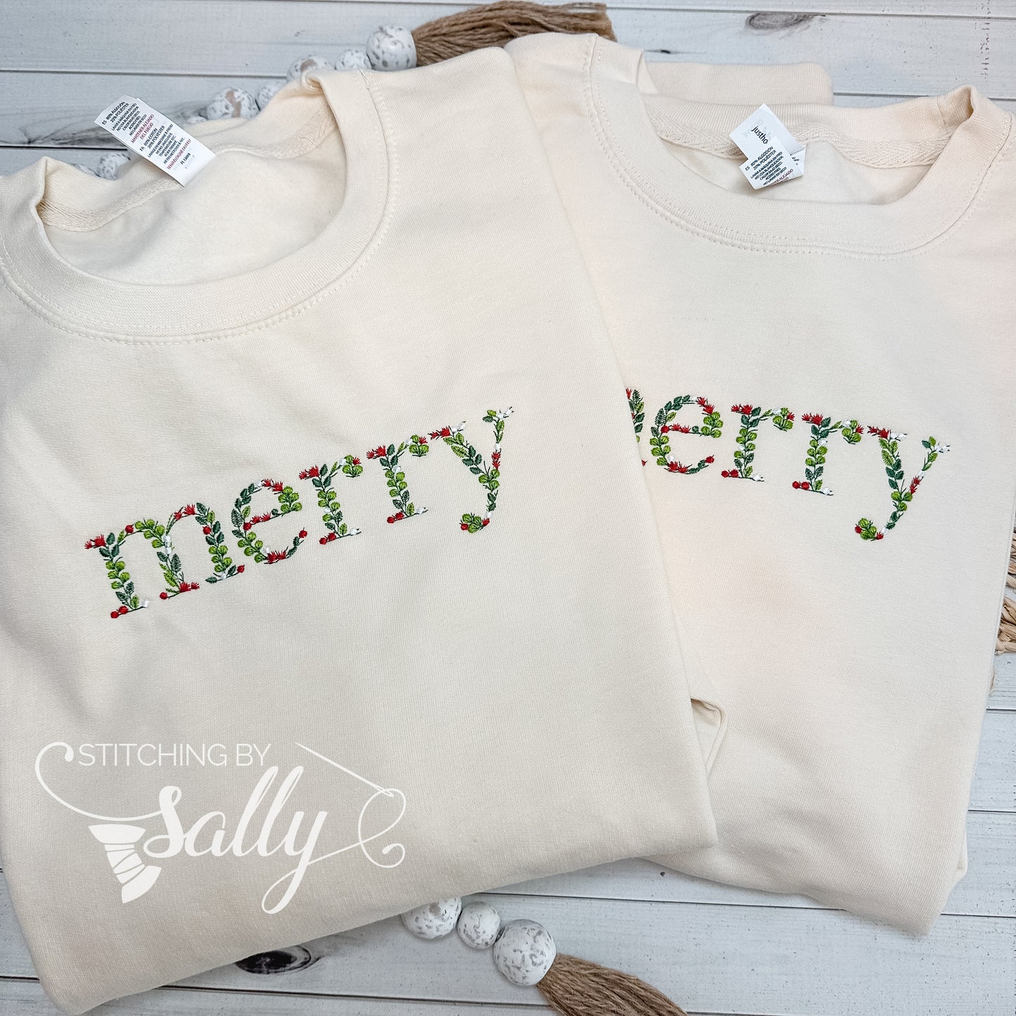 Floral Merry Embroidered Crewneck | Christmas Sweatshirt