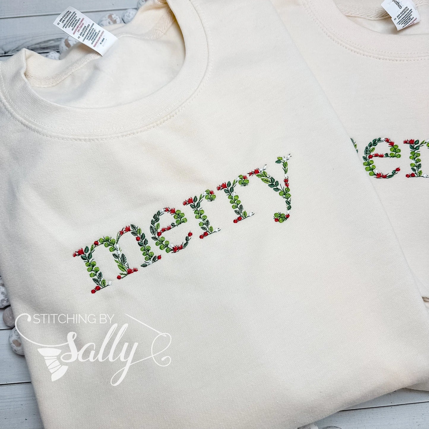 Floral Merry Embroidered Crewneck | Christmas Sweatshirt