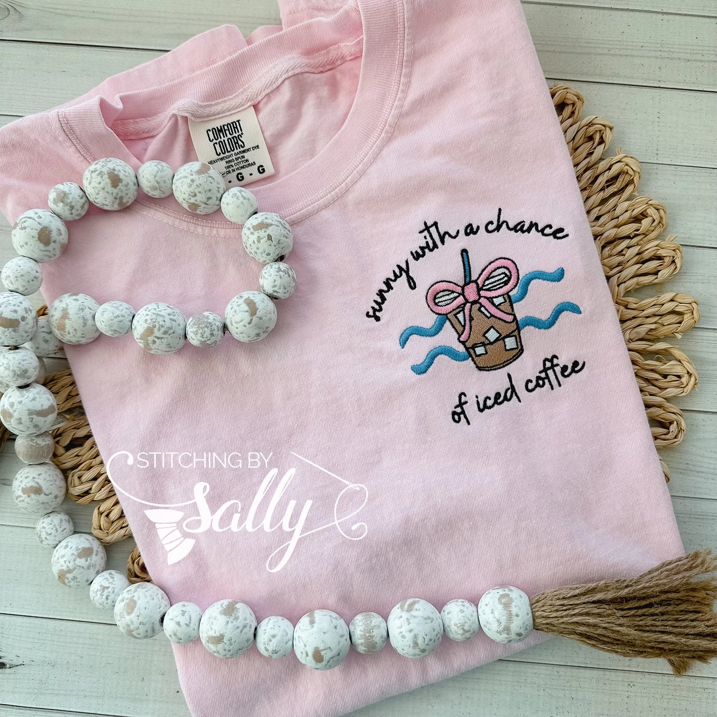 Sunny with a Chance of Iced Coffee Embroidered Shirt – Comfort Colors Tee