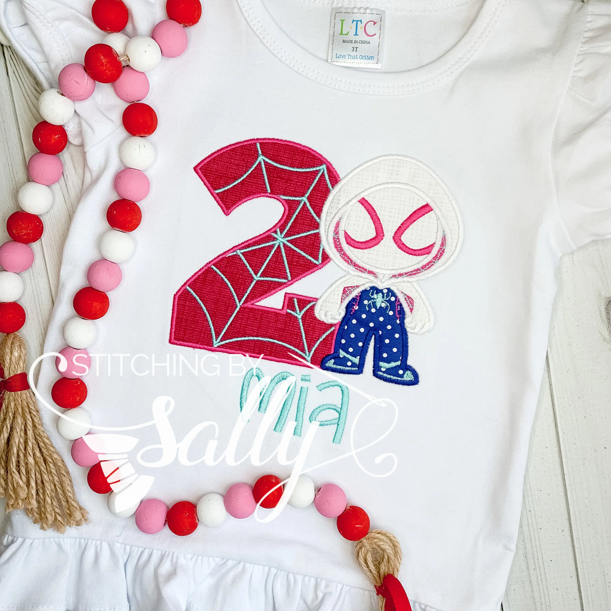 Ghost Spider Applique Birthday Shirt, Pink spider