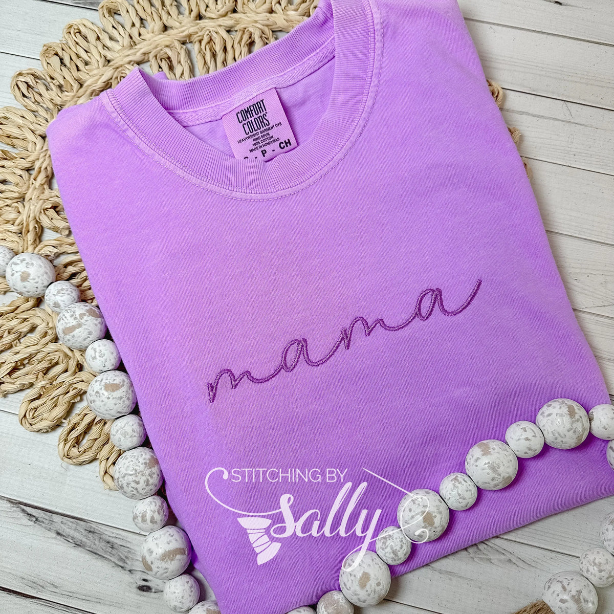 Mama Embroidered Comfort Colors Shirt - Simple, Cursive mama Shirt