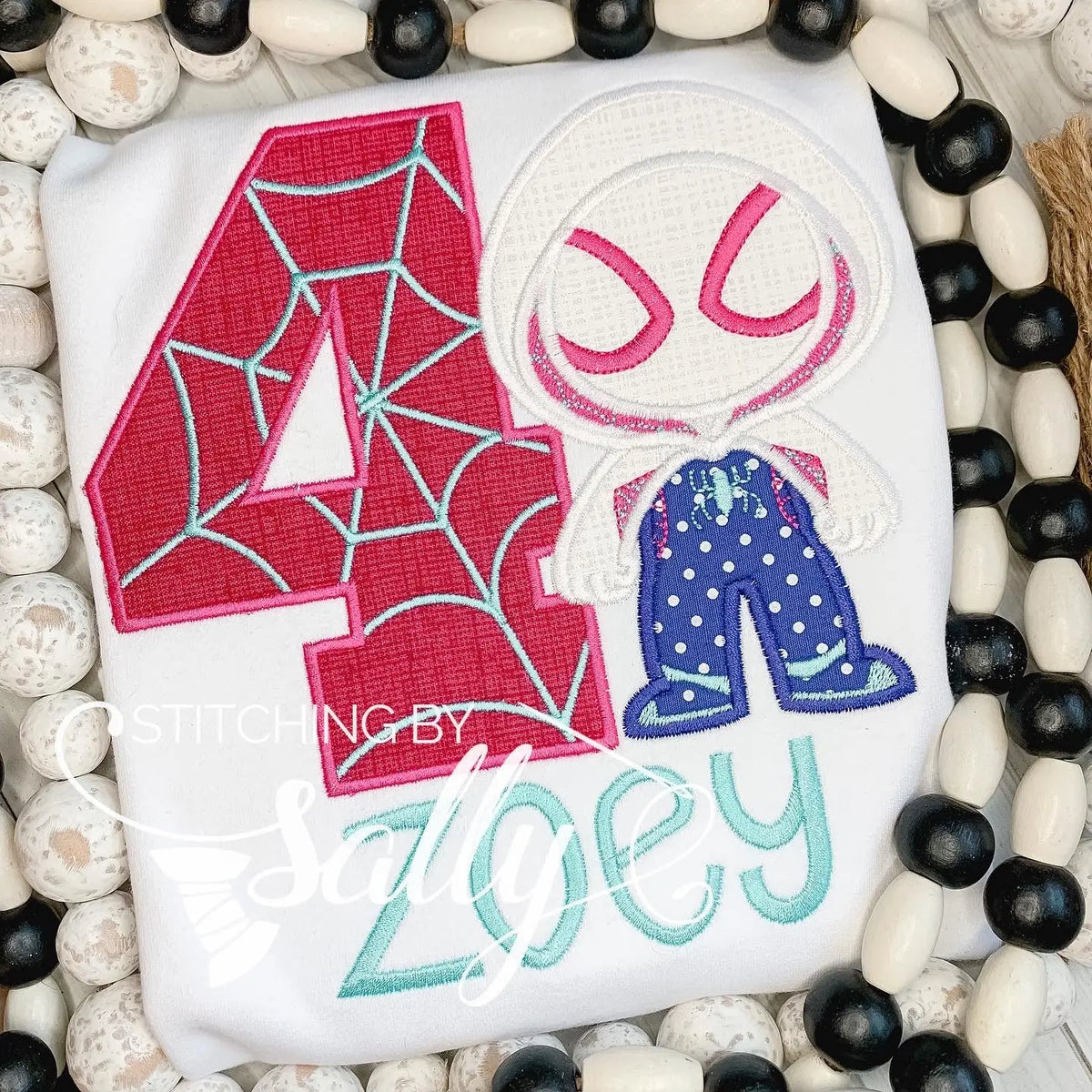 Ghost Spider Applique Birthday Shirt, Pink spider