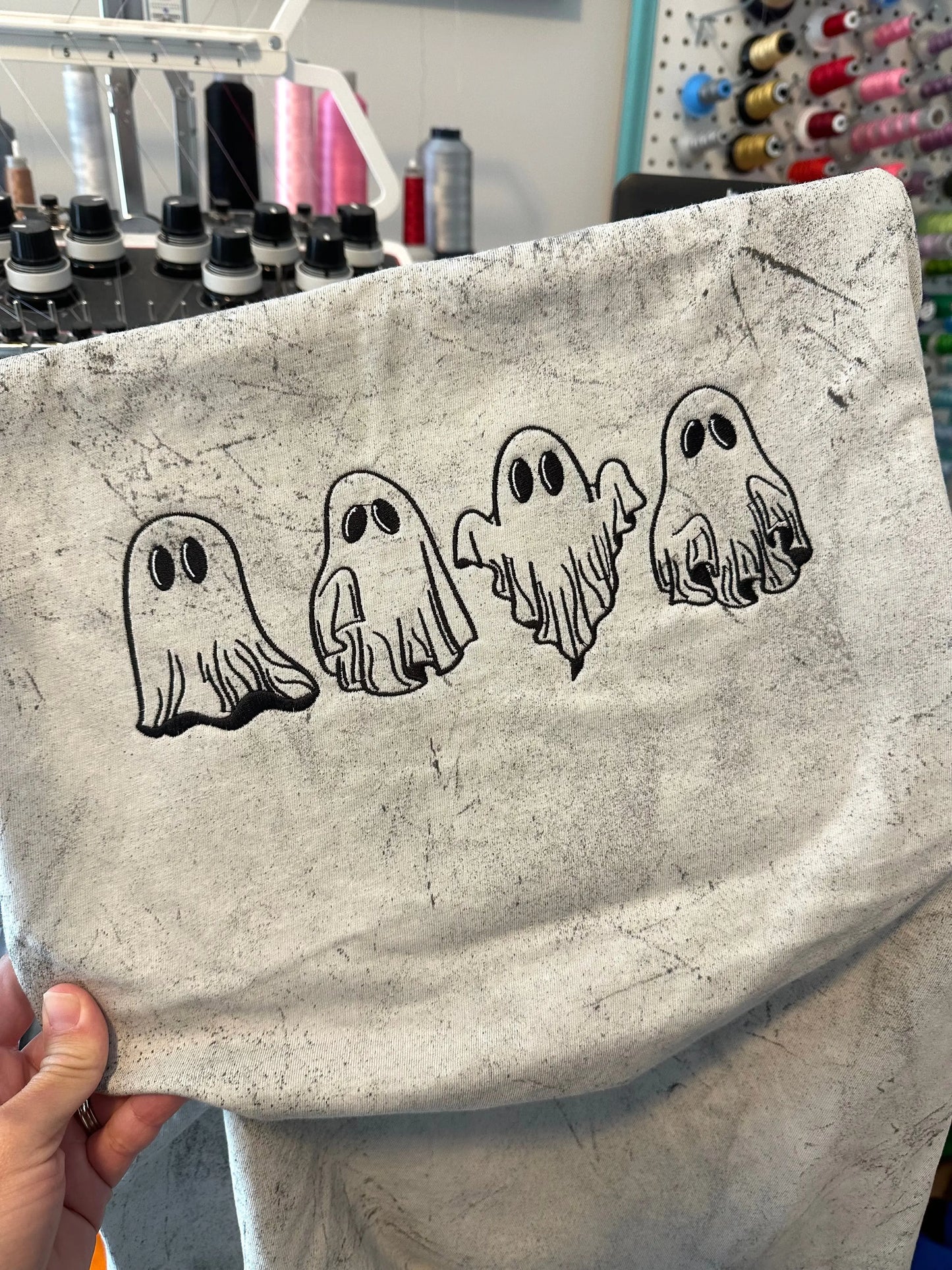 Ghosts Embroidered Halloween Tee Shirt