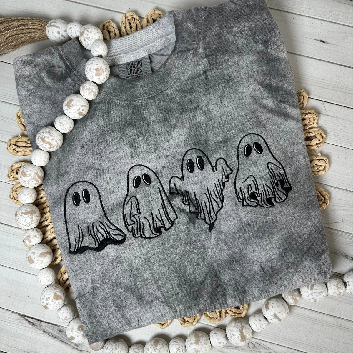 Ghosts Embroidered Halloween Tee Shirt