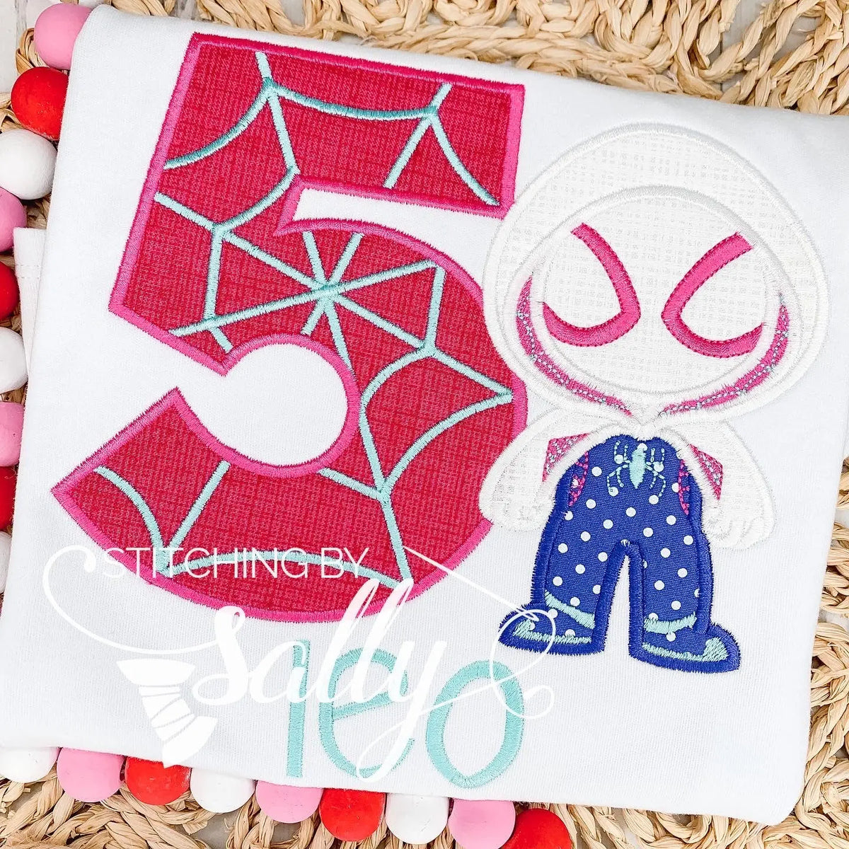 Ghost Spider Applique Birthday Shirt, Pink spider