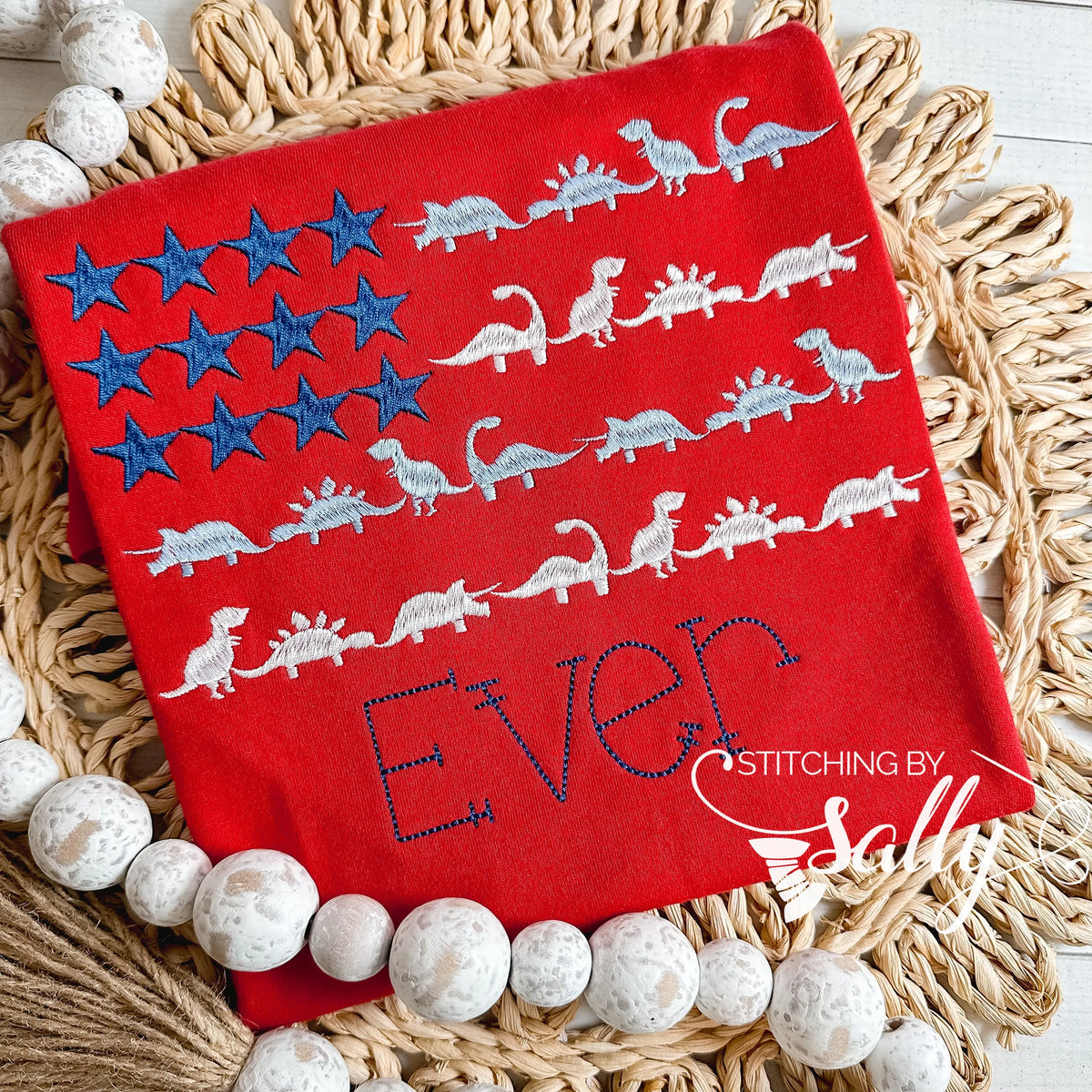Dinosaur Striped Flag Embroidered Shirt, Fourth of July Shirt for kids