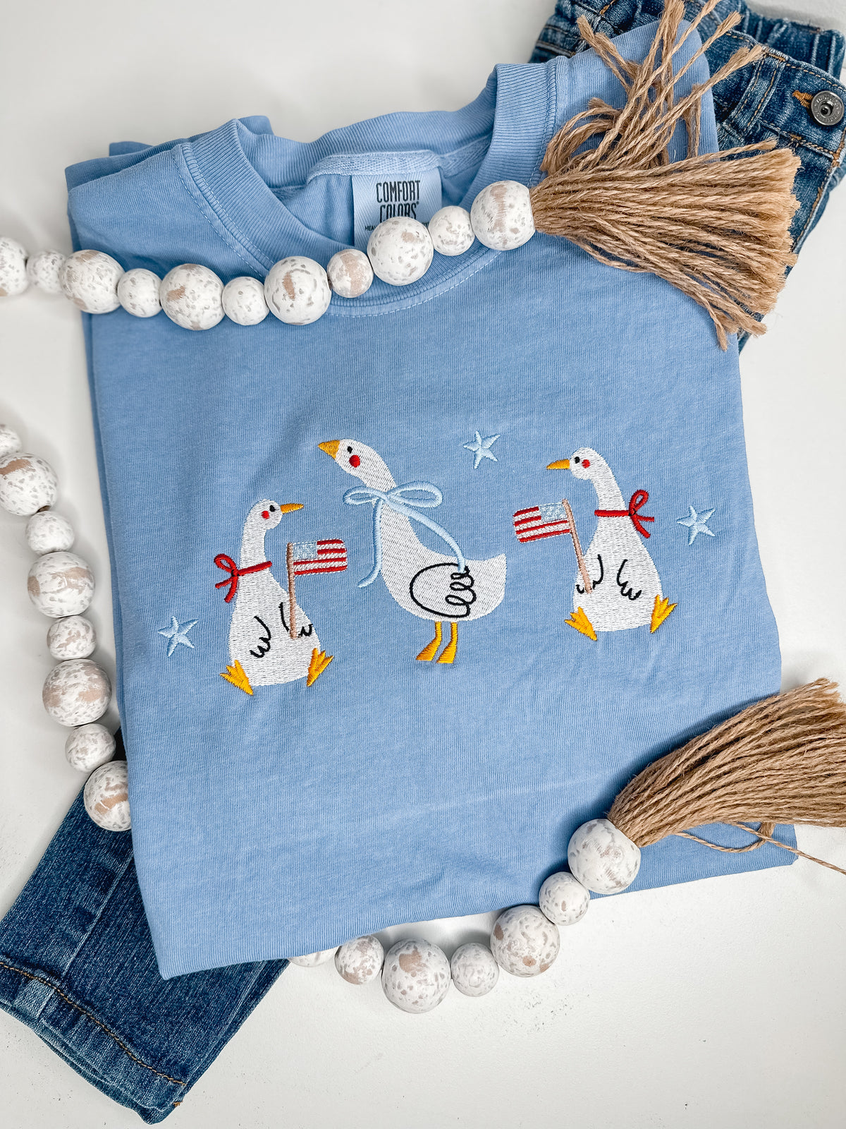 Patriotic Geese Shirt | Embroidered Comfort Colors Fourth of July Tee