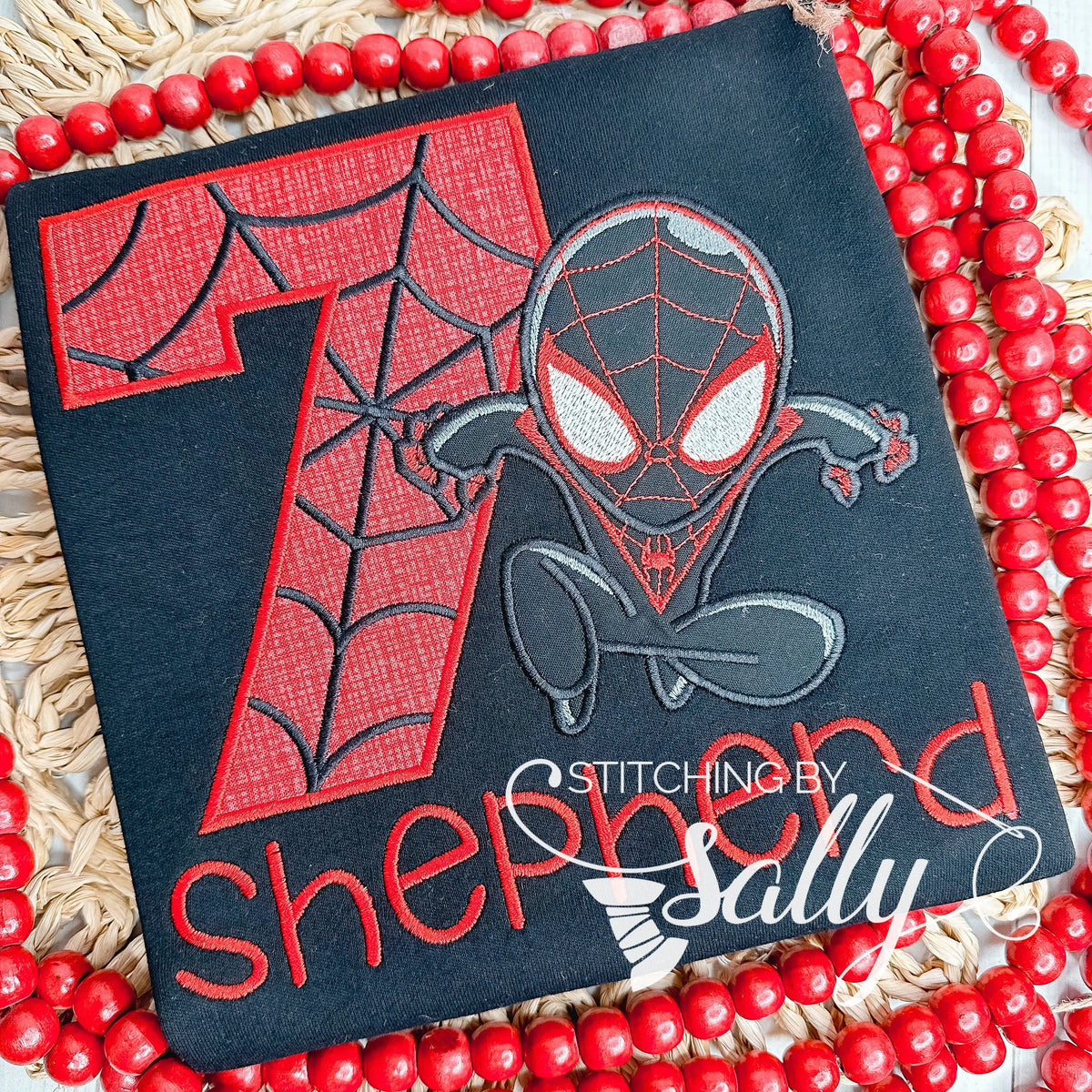 Miles Spider Applique Birthday Shirt, Black spider