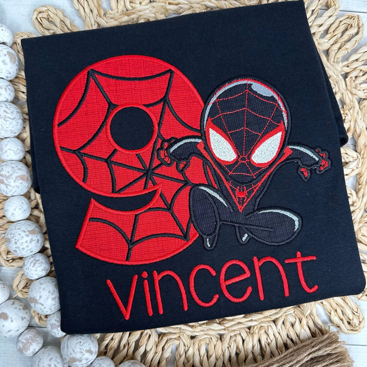 Miles Spider Applique Birthday Shirt, Black spider