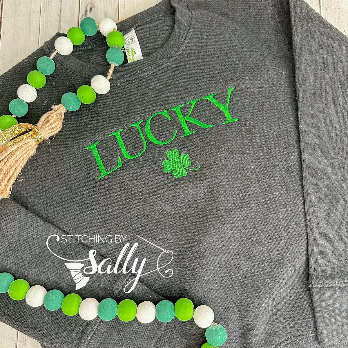 Black Lucky Embroidered Sweatshirt, St. Patrick's Day Shirt for Kids