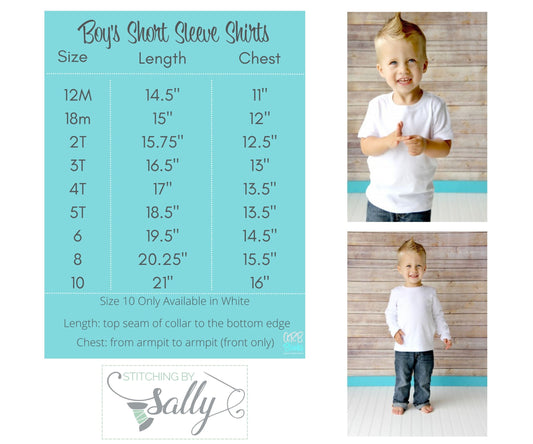 Boys short sleeve shirt size chart