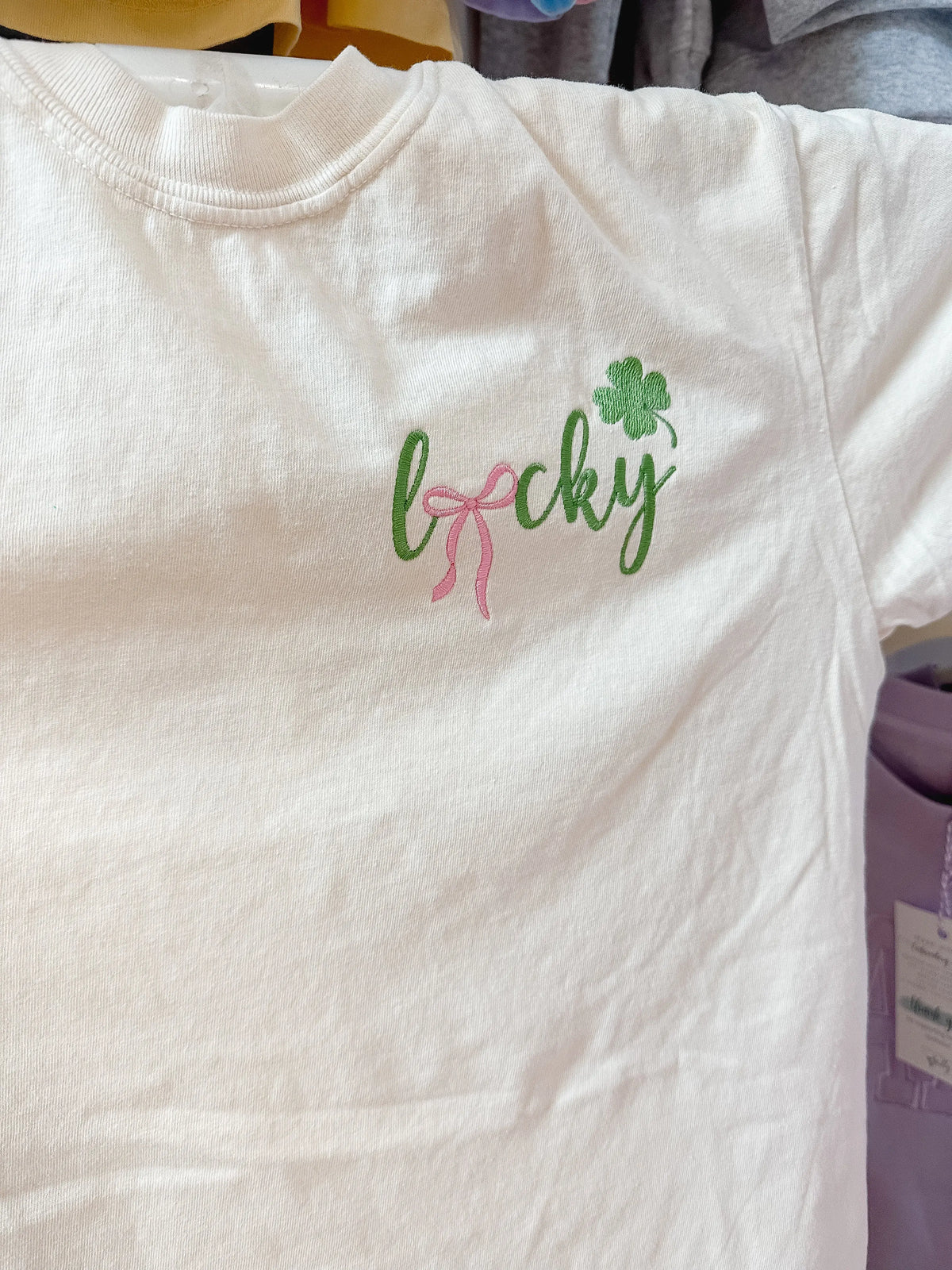 Embroidered St Patrick Day Shirt, Lucky Clover Shirt, Coquette Bow Embroidery