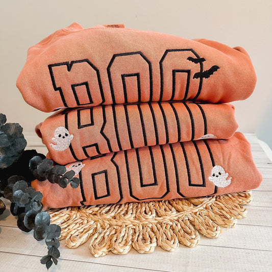 BOO Embroidered Sweatshirt – Terracotta Comfort Colors Halloween Crew