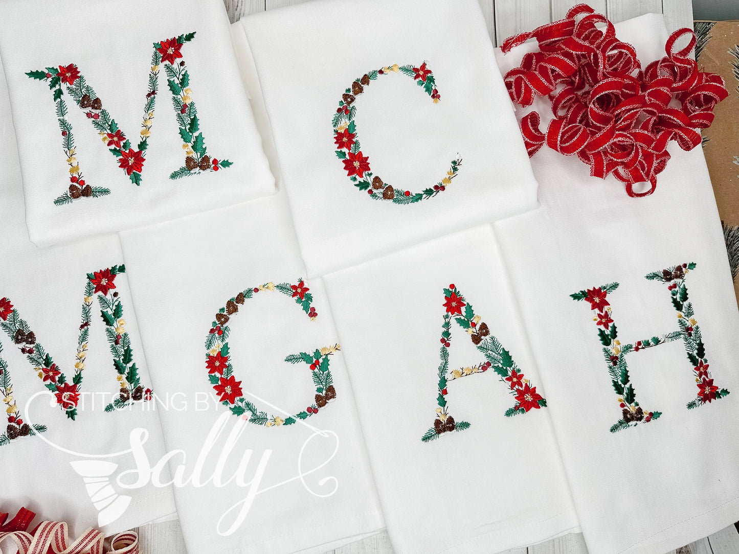 Embroidered Personalized Christmas Kitchen Tea Towel