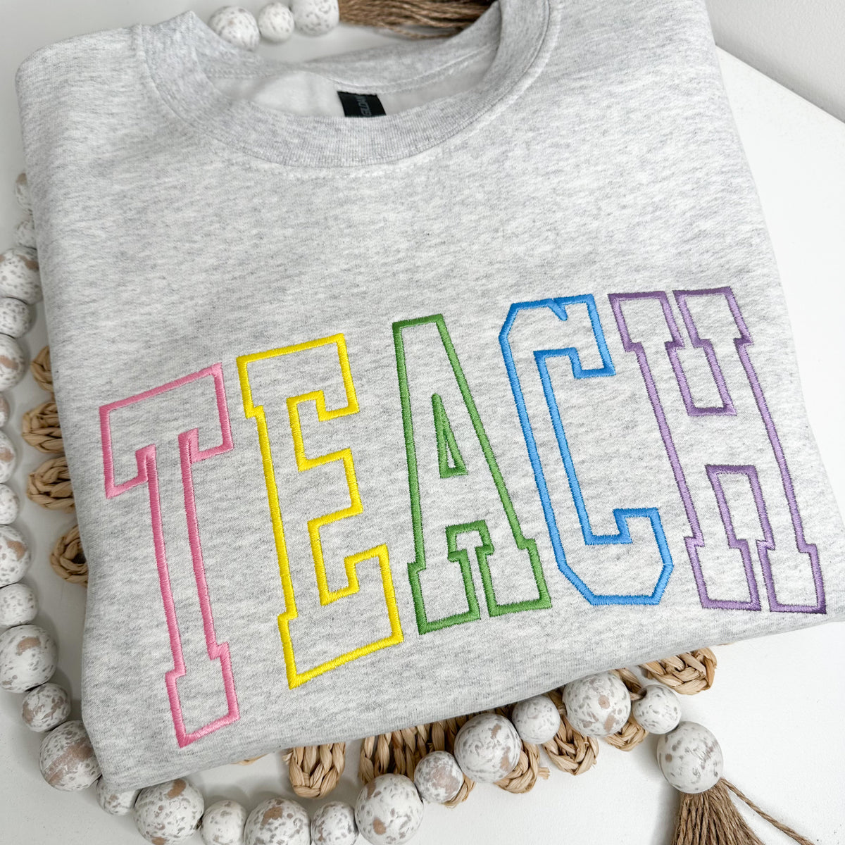TEACH Embroidered Varsity Crewneck Sweatshirt - Teacher Appreciation