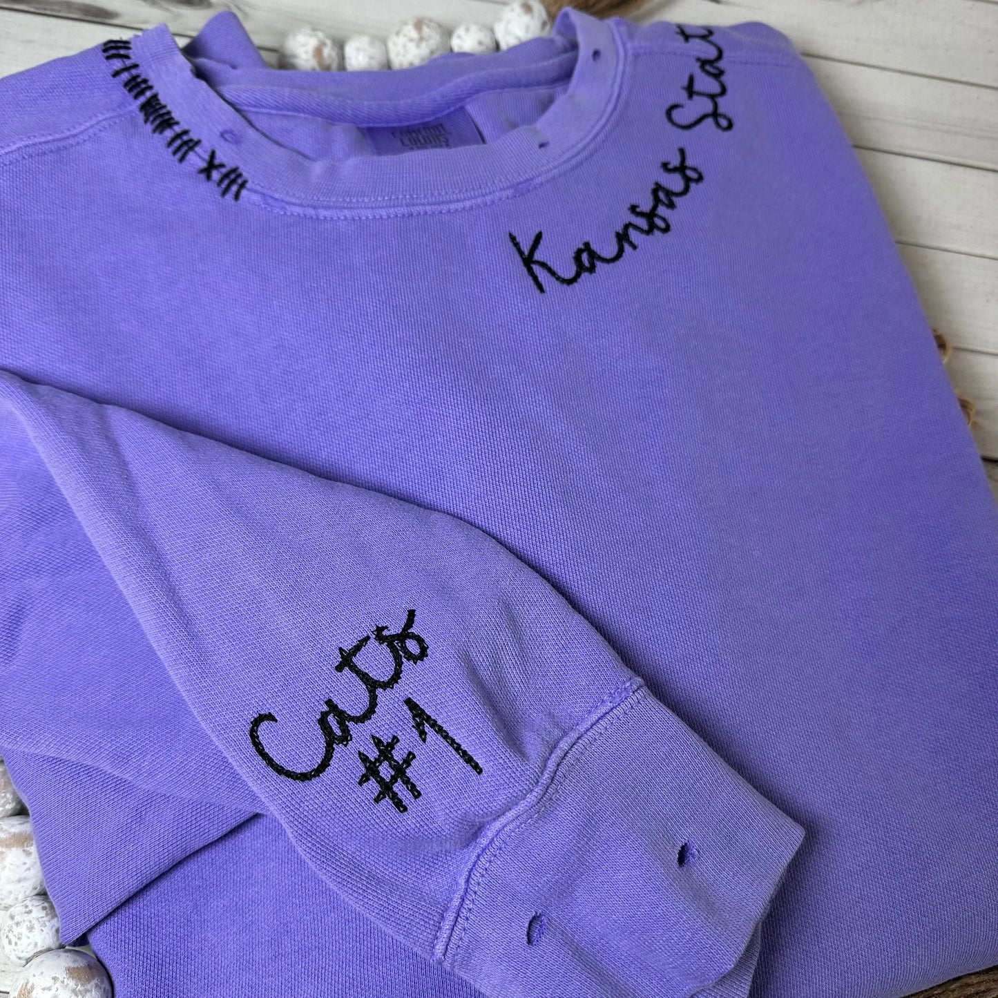 Custom Embroidered Team Mascot Sweatshirt – Hand-Distressed Comfort Colors Sweatshirt