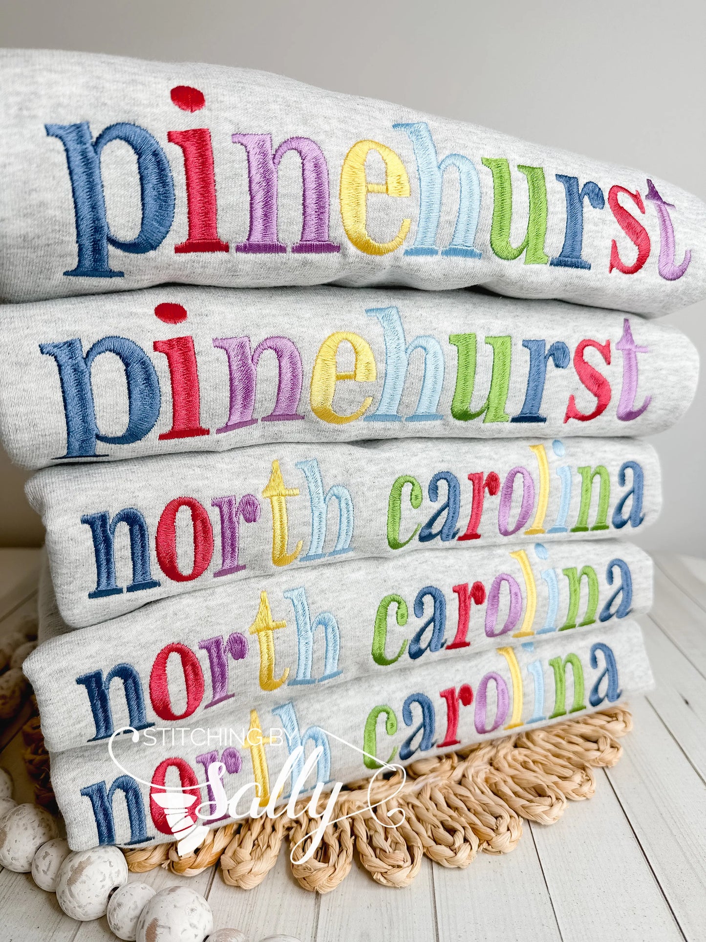 Multicolor Embroidered State Sweatshirt, State Crewneck State Sweatshirt, Embroidered Sweatshirt