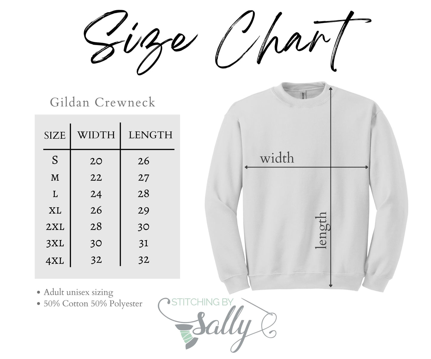 Gildan crewneck size chart