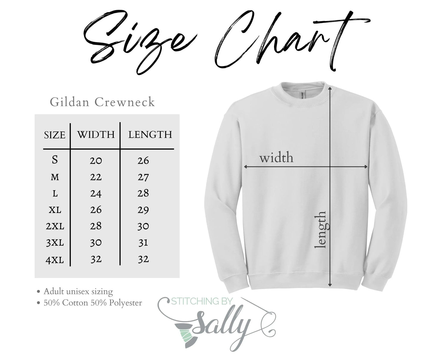Gildan crewneck size chart