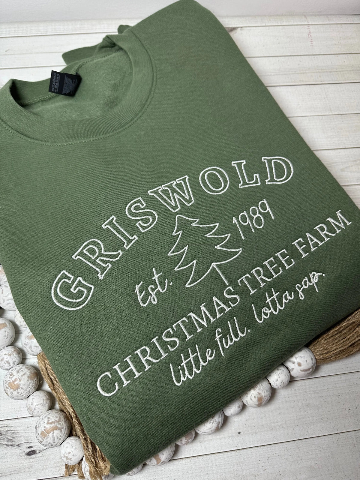 Griswold Christmas Tree Farm embroidered army green sweatshirt