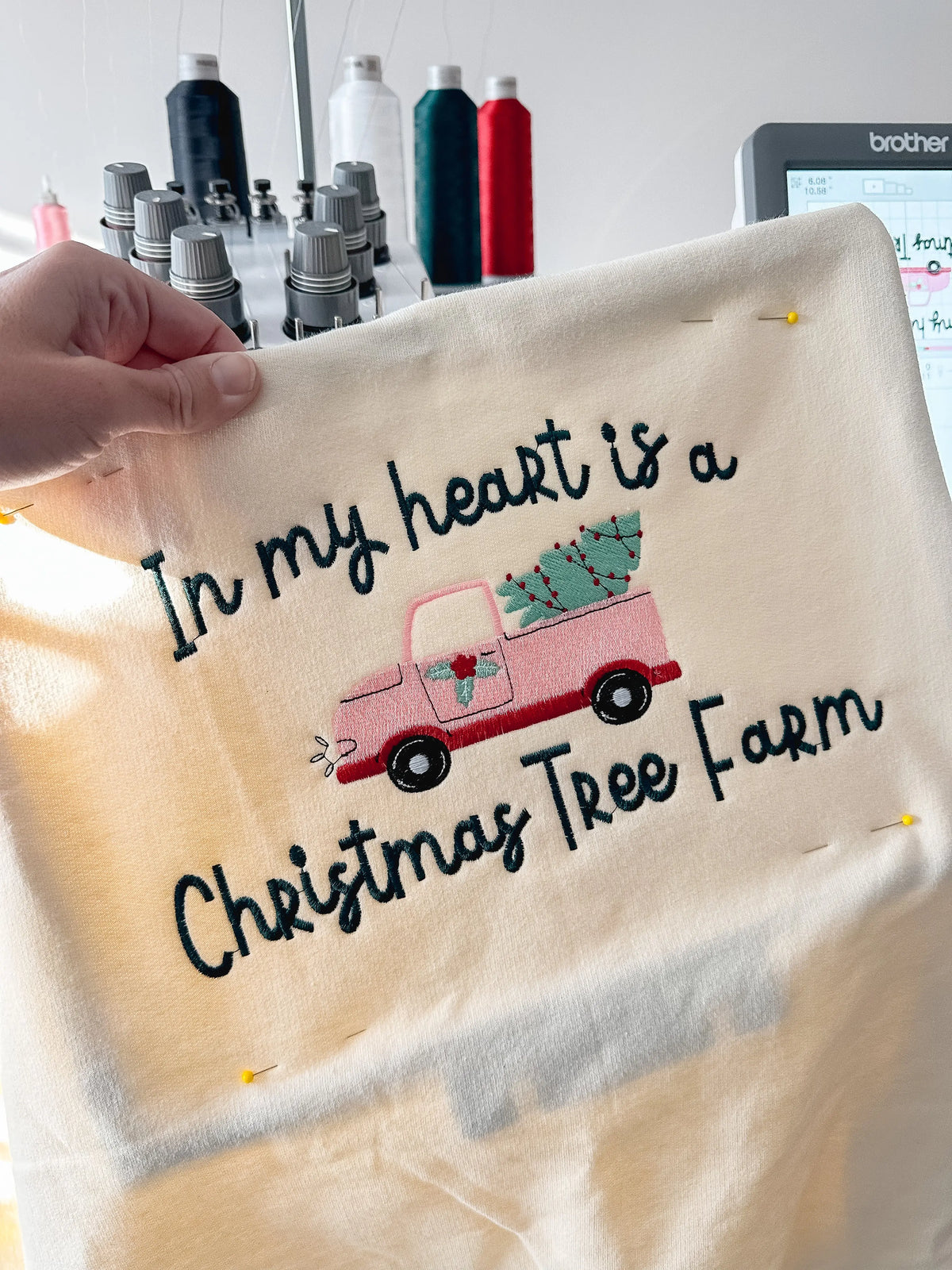 “In My Heart Is a Christmas Tree Farm” Embroidered Sweatshirt