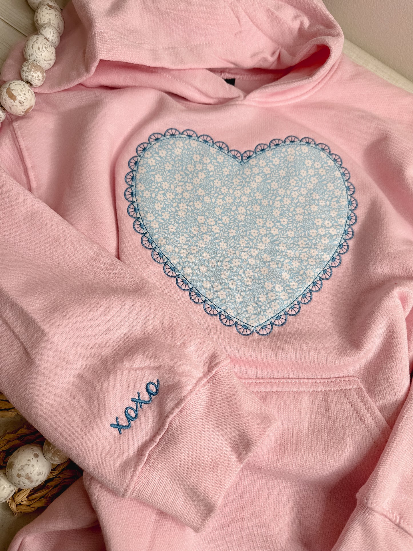 Scallop Heart Appliqué Pink Hoodie | Embroidered Sweatshirt - Stitching by Sally