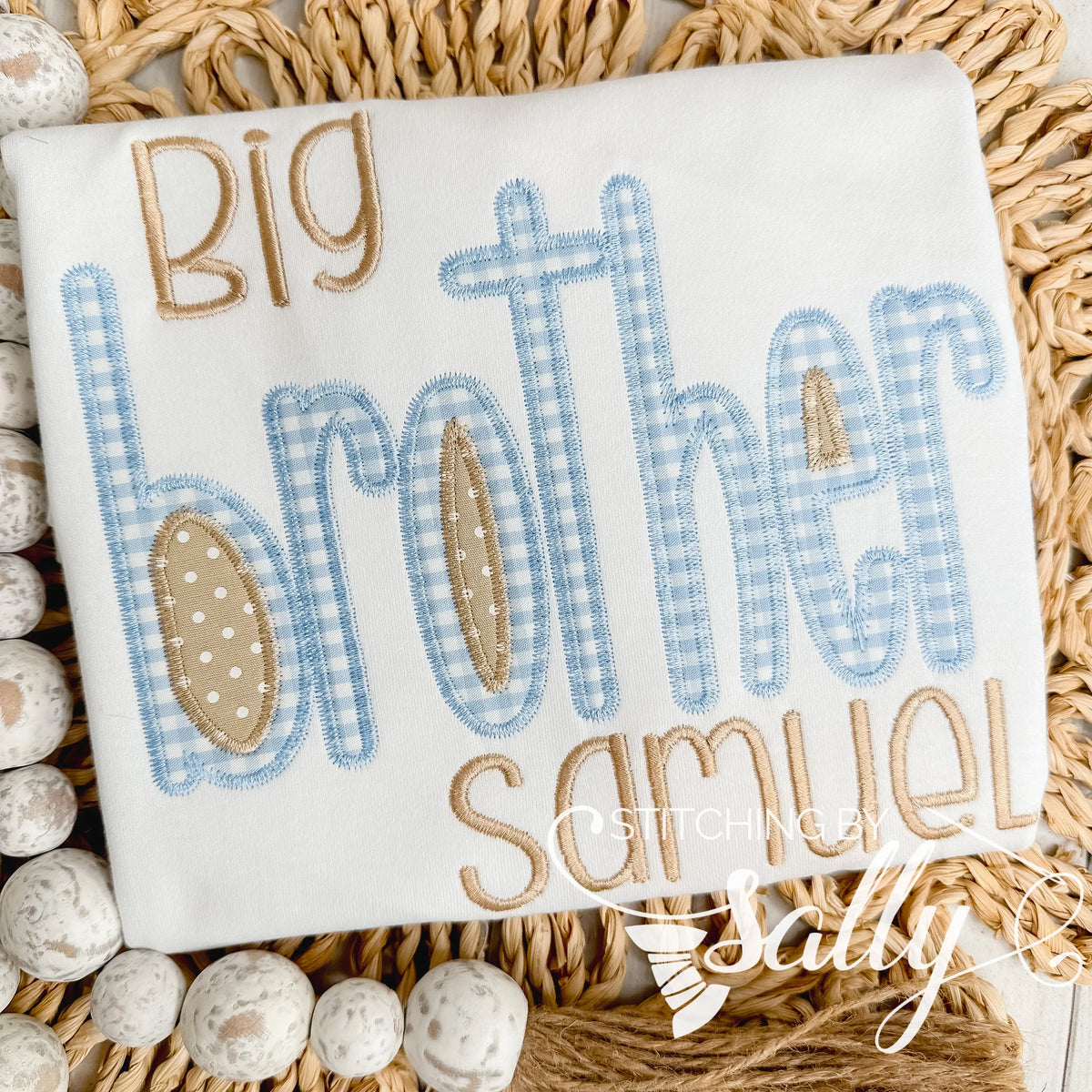 Big Brother Appliqué Bodysuit – Blues & Light Browns | Optional Personalization