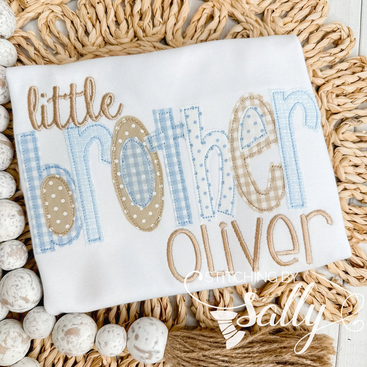 Big Brother Appliqué Bodysuit – Blues & Light Browns | Optional Personalization