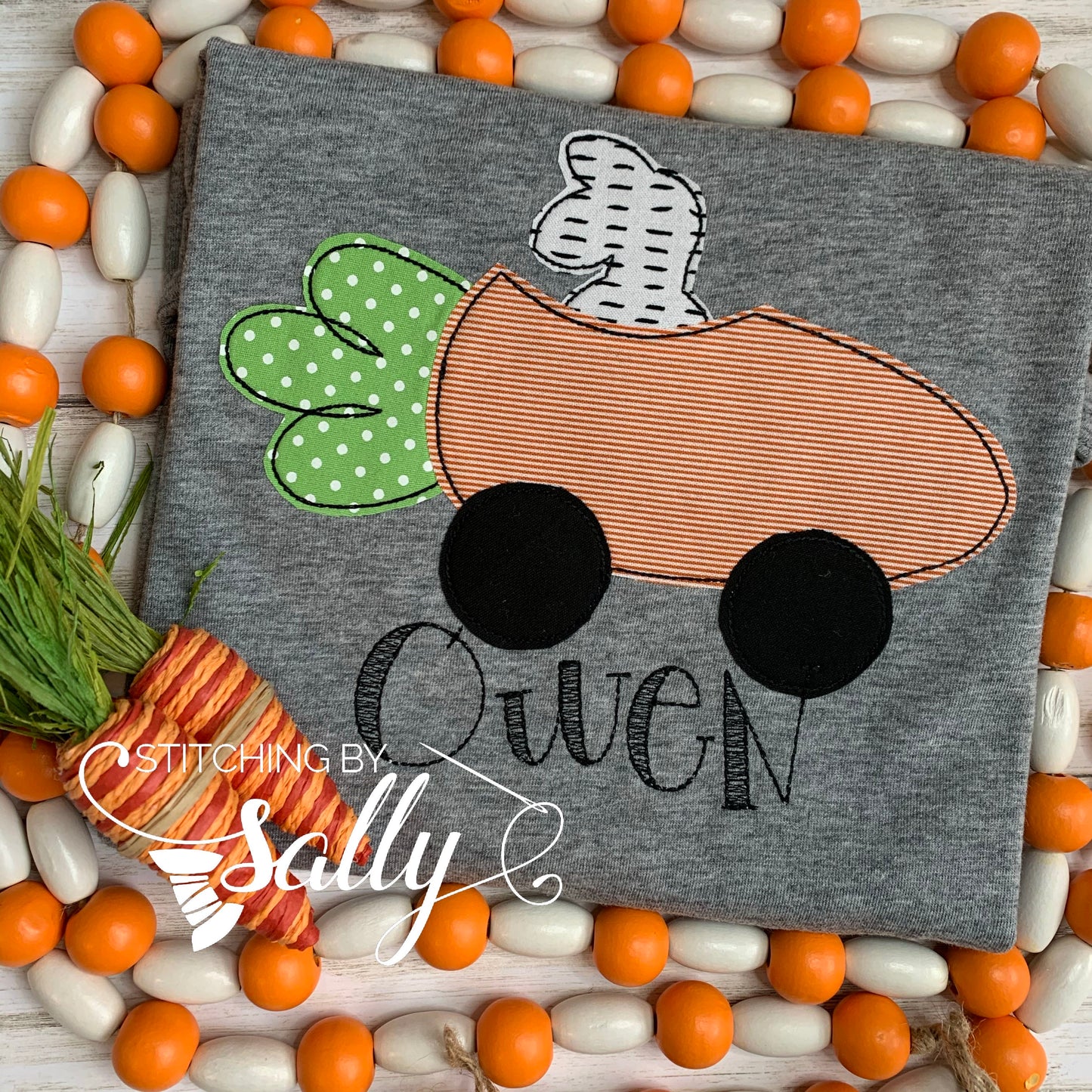 Bunny in Carrot Car Applique Shirt, Easter shirt for kids