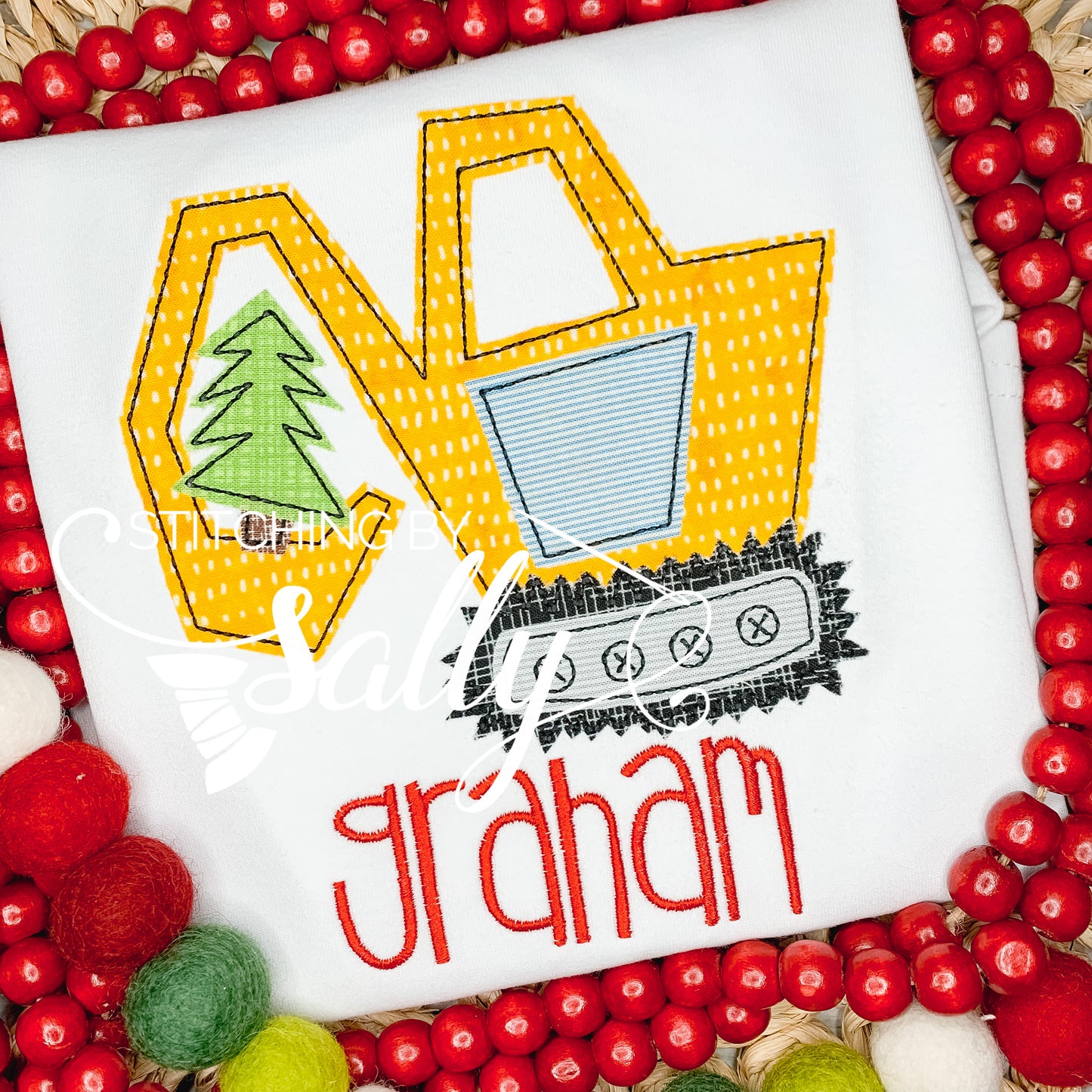 Boys Christmas Excavator Appliqué Shirt – Holiday Construction Truck Tee