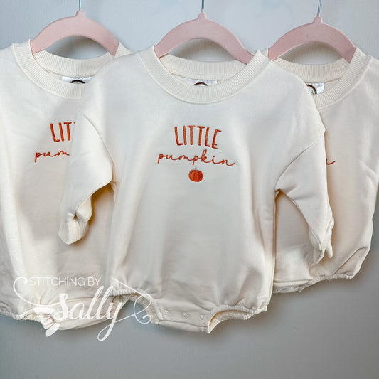 Burnt orange embroidered pumpkin on baby bubble sweatshirt