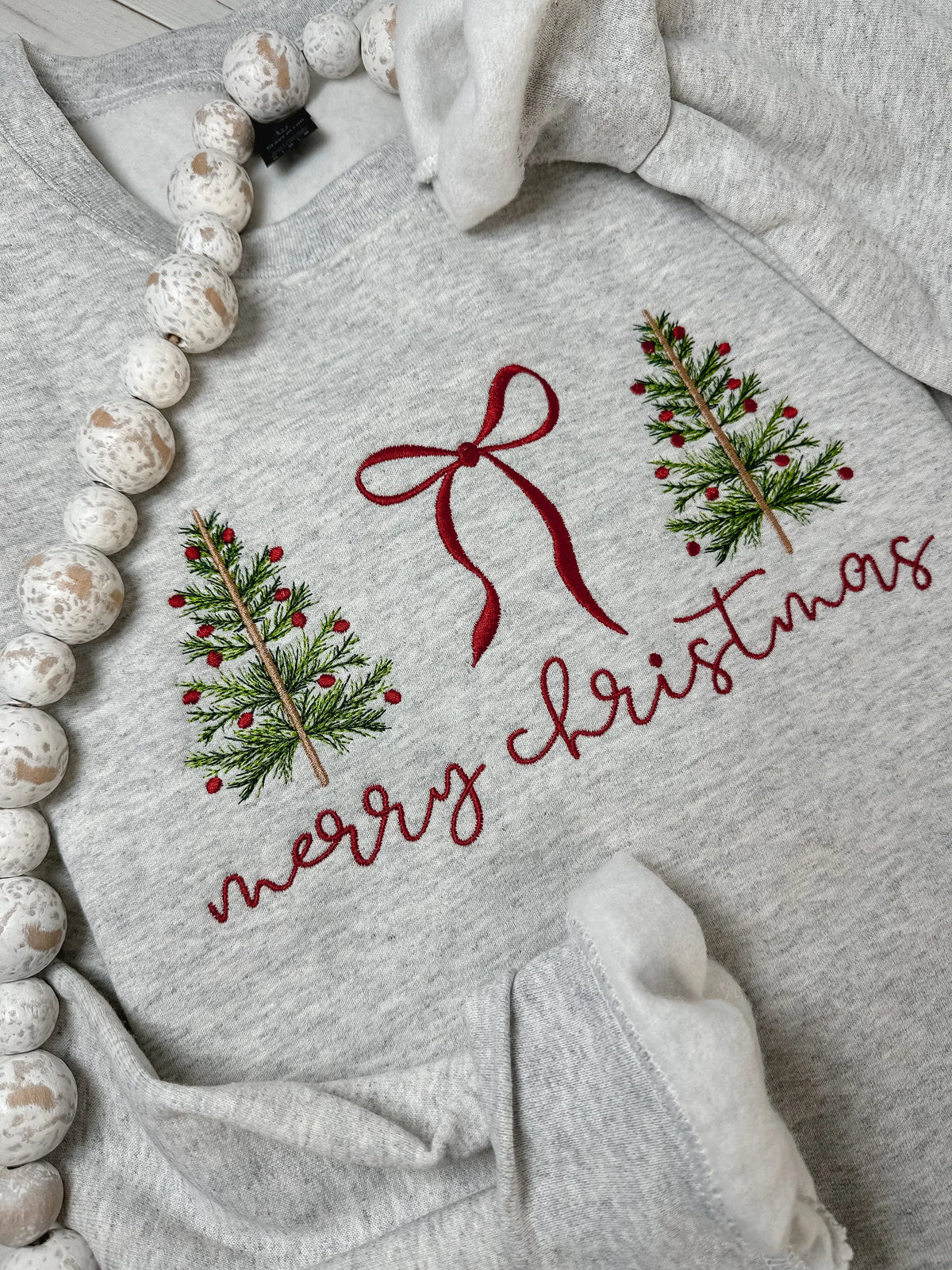 Merry Christmas Embroidered Sweatshirt – Coquette Christmas Tree Bow Sweatshirt
