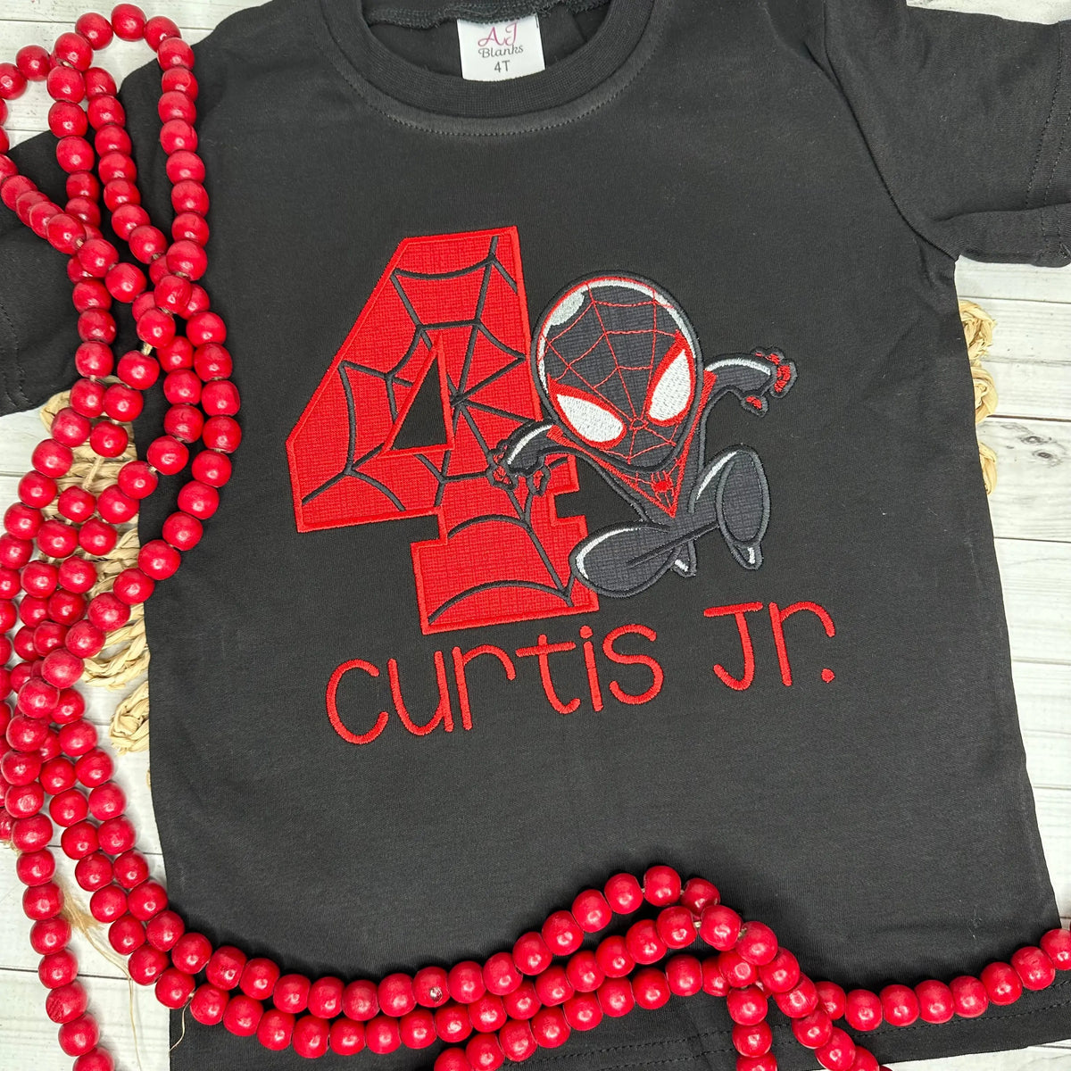 Miles Spider Applique Birthday Shirt, Black spider
