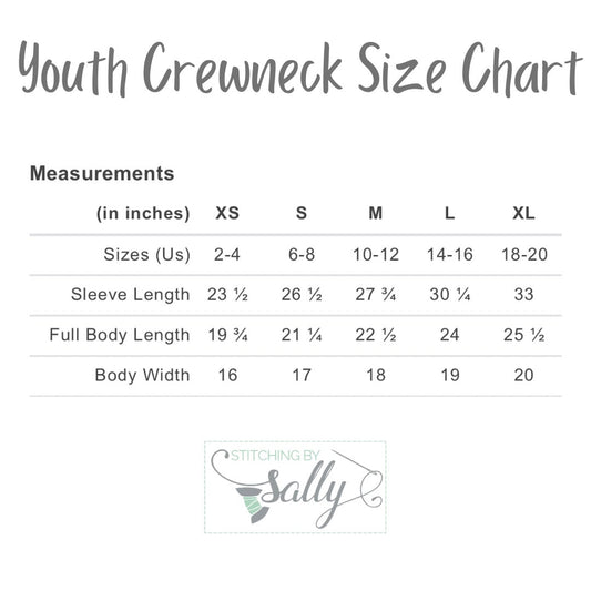 Youth crewneck size chart