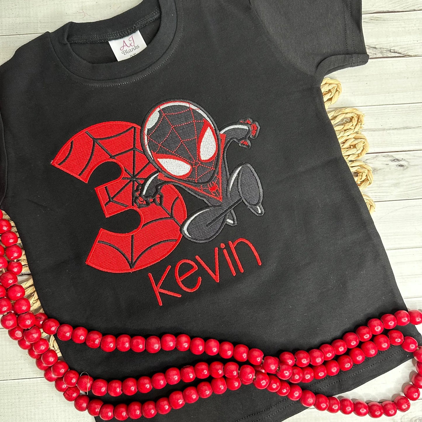 Miles Spider Applique Birthday Shirt, Black spider