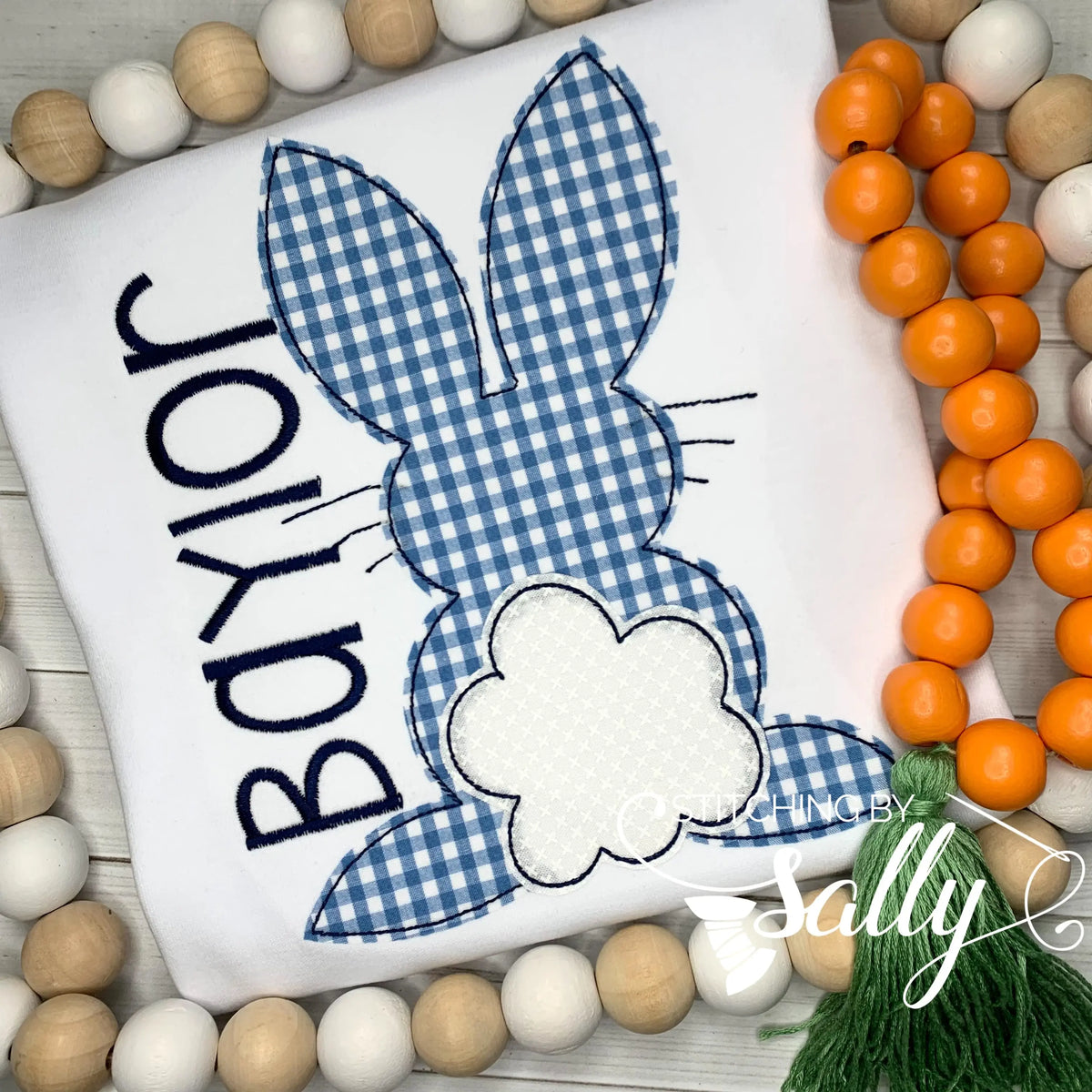 Blue Gingham Easter bunny Appliqué Shirt