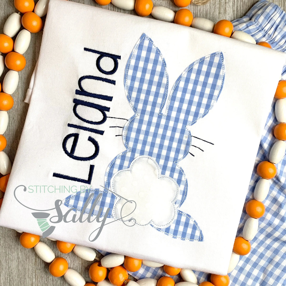 Blue Gingham Easter bunny Appliqué Shirt