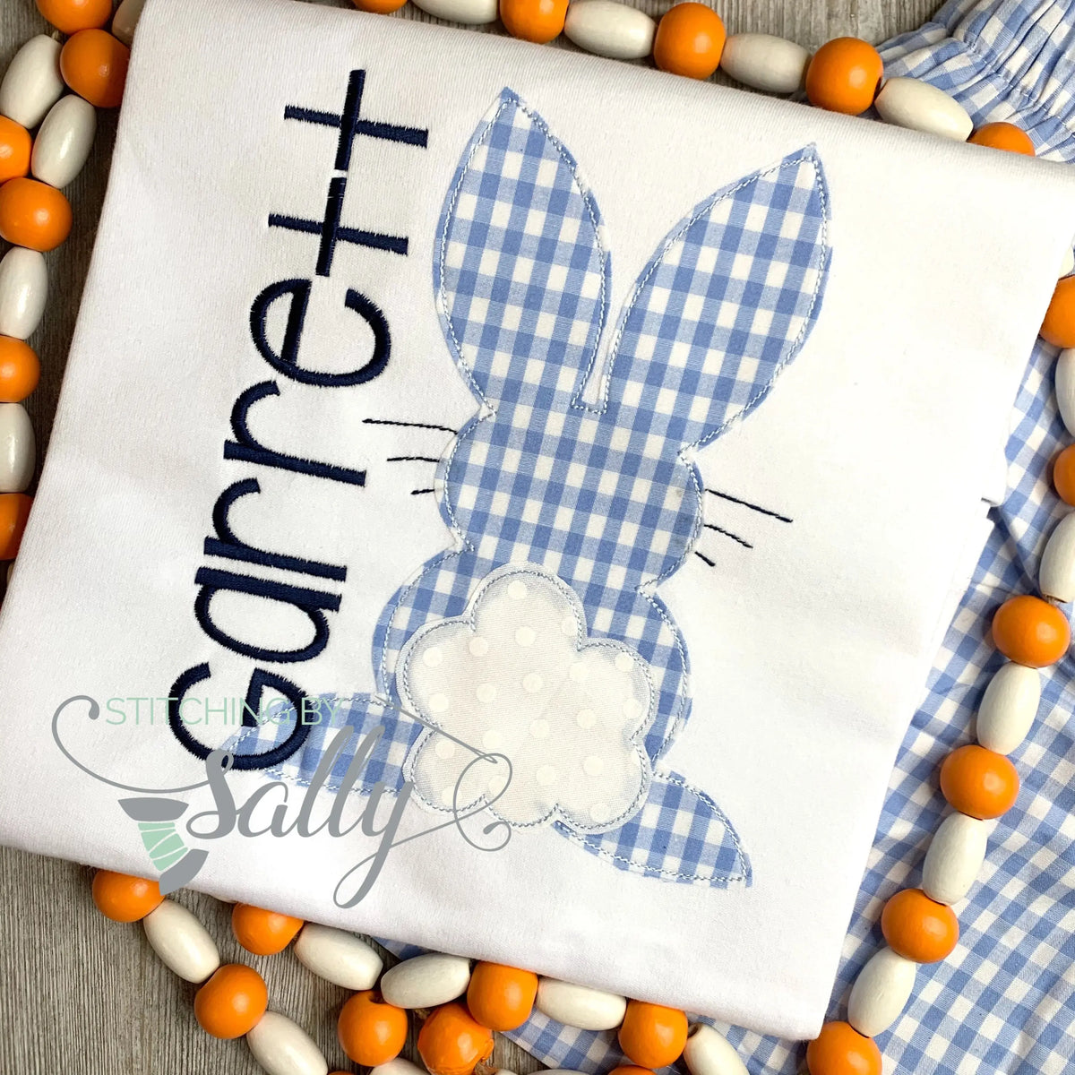 Blue Gingham Easter bunny Appliqué Shirt