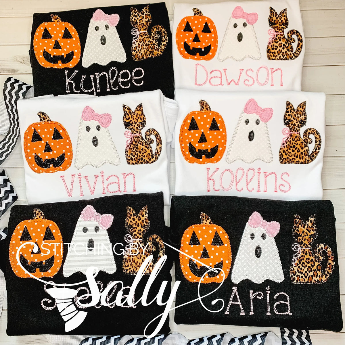 Girls Spooky Trio Halloween Applique Shirt