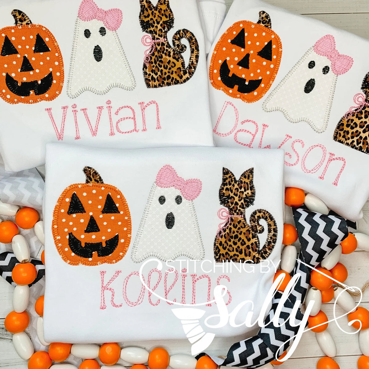 Girls Spooky Trio Halloween Applique Shirt