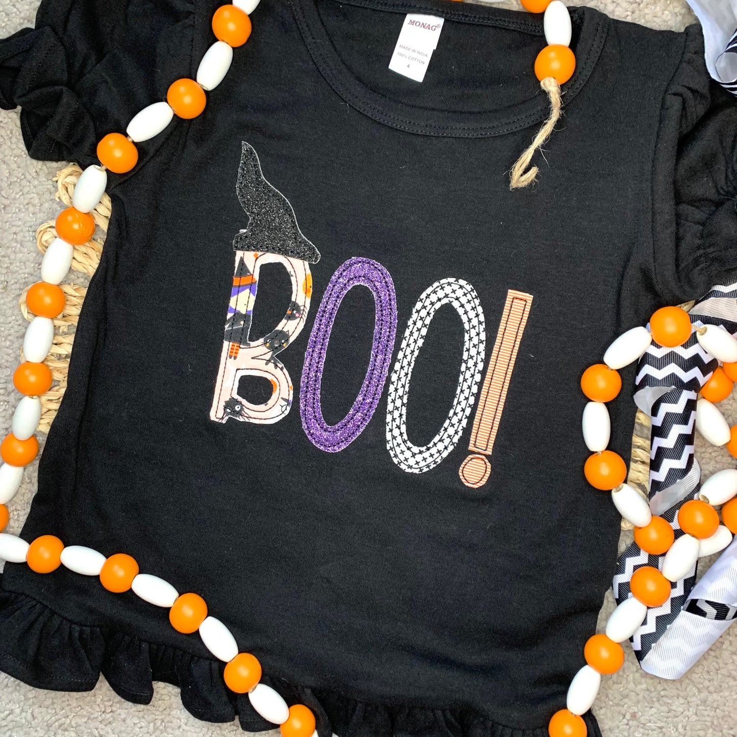 Girls Halloween Applique Boo Shirt