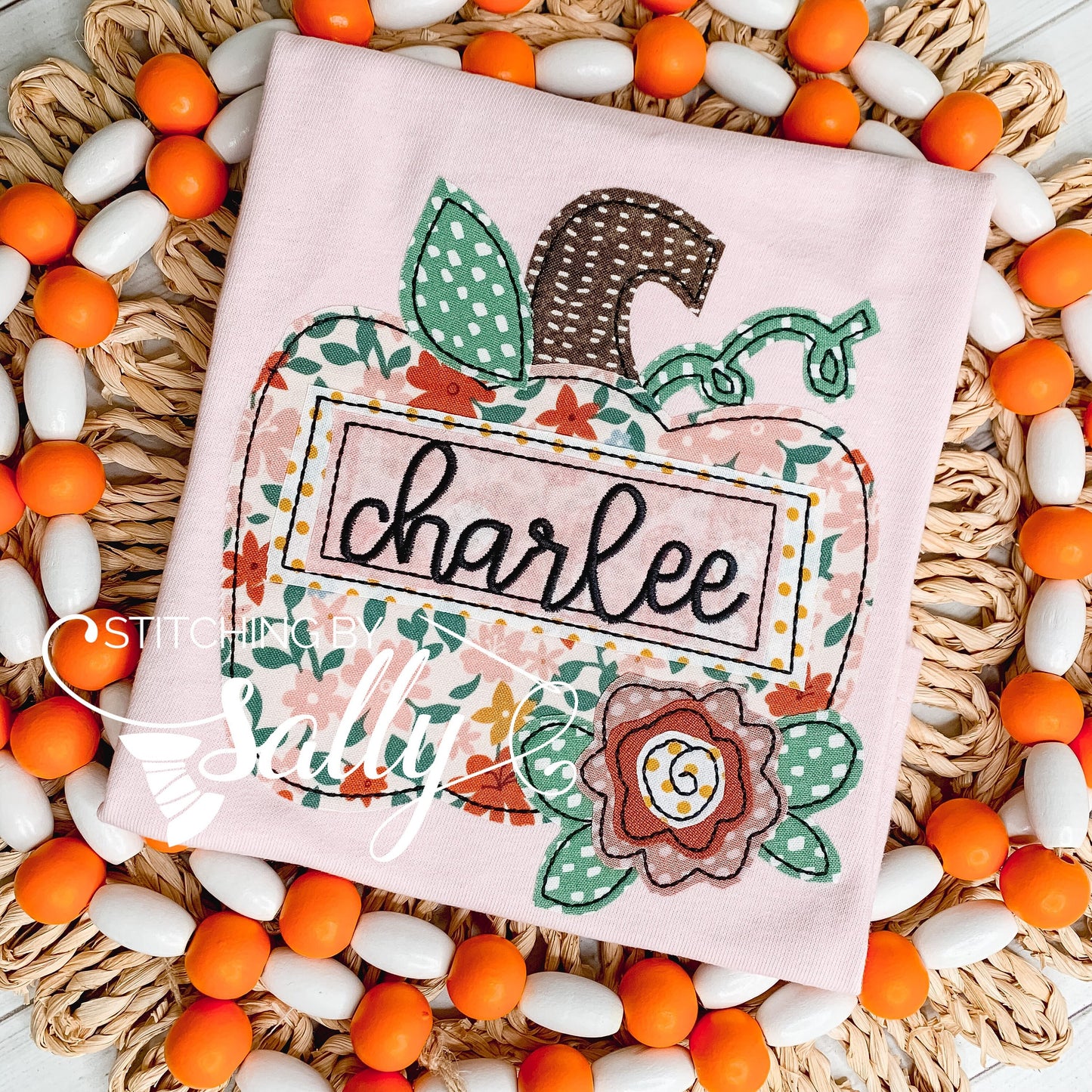 Girls Pumpkin with Flower Appliqué Shirt – Personalized Fall Tee