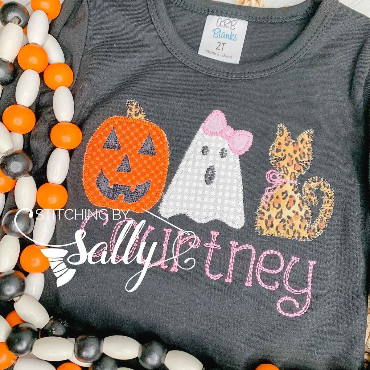 Girls Spooky Trio Halloween Applique Shirt