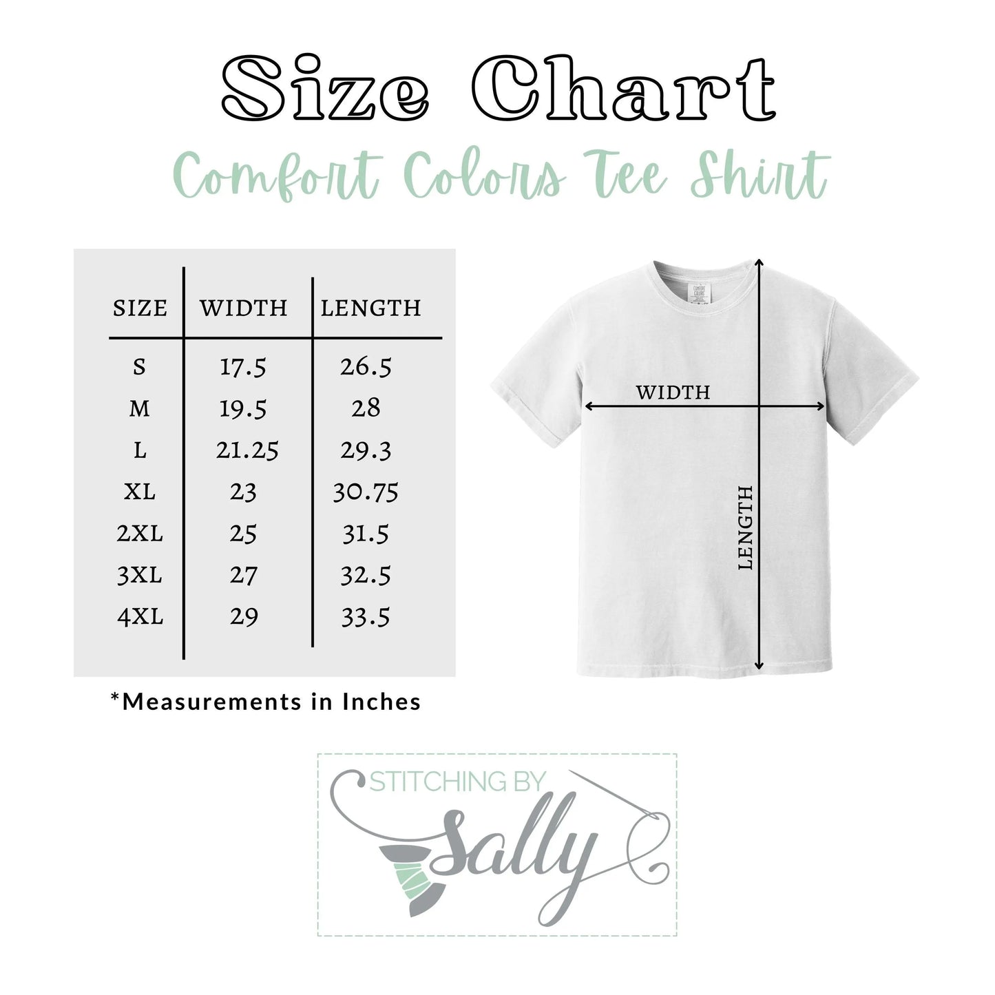 Comfort colors size chart. Stitching by sally
