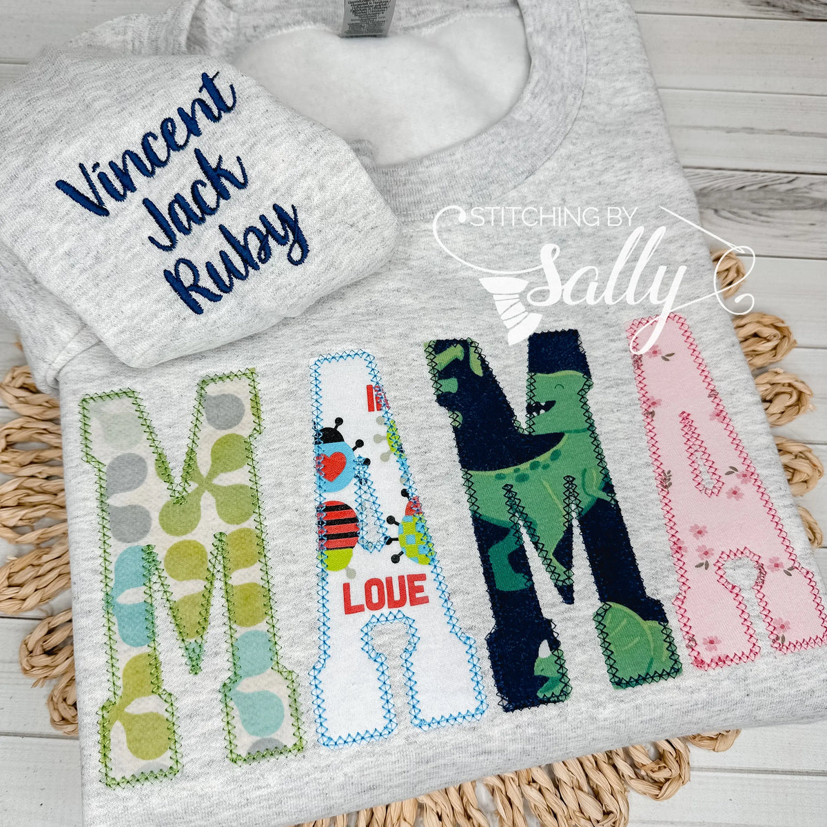 mama applique sweatshirt with baby onesies