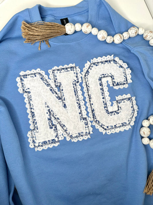 North Carolina Lace Appliqué Sweatshirt – Carolina Blue NC Sweatshirt