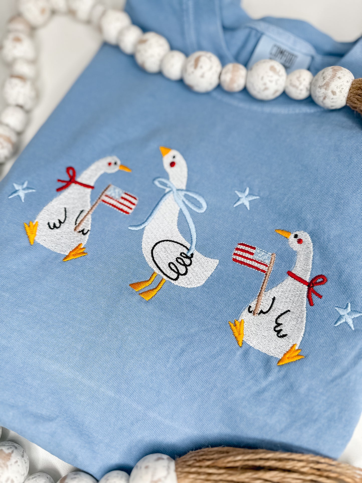 Patriotic Geese Shirt | Embroidered Comfort Colors Fourth of July Tee
