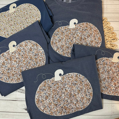 Fall Pumpkin Appliqué Shirt — Comfort Colors Tee, Autumn Graphic T-Shirt