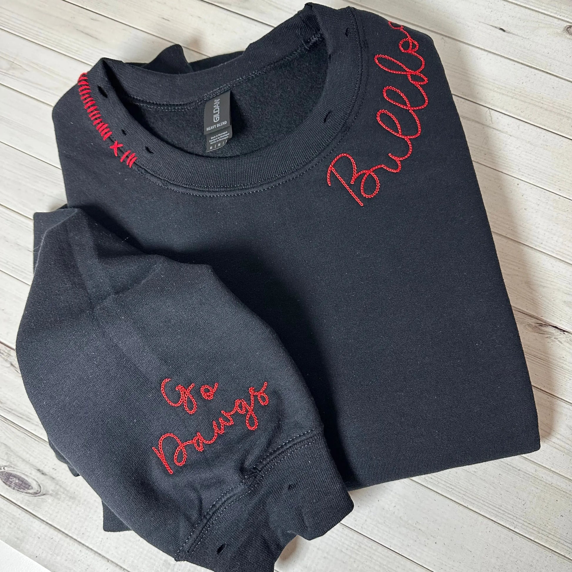 Custom Embroidered Team Mascot Sweatshirt – Hand-Distressed Comfort Colors Sweatshirt 